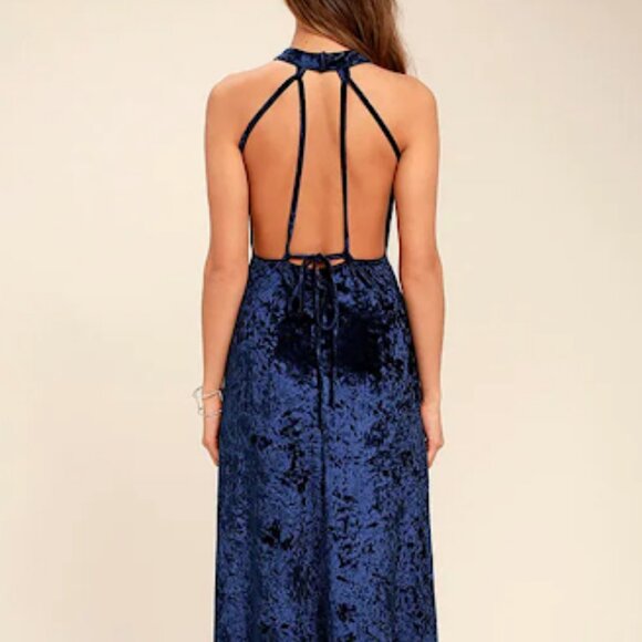 Lulu’s Blue Velvet Maxi Dress with Tie Waist - Picture 2 of 13